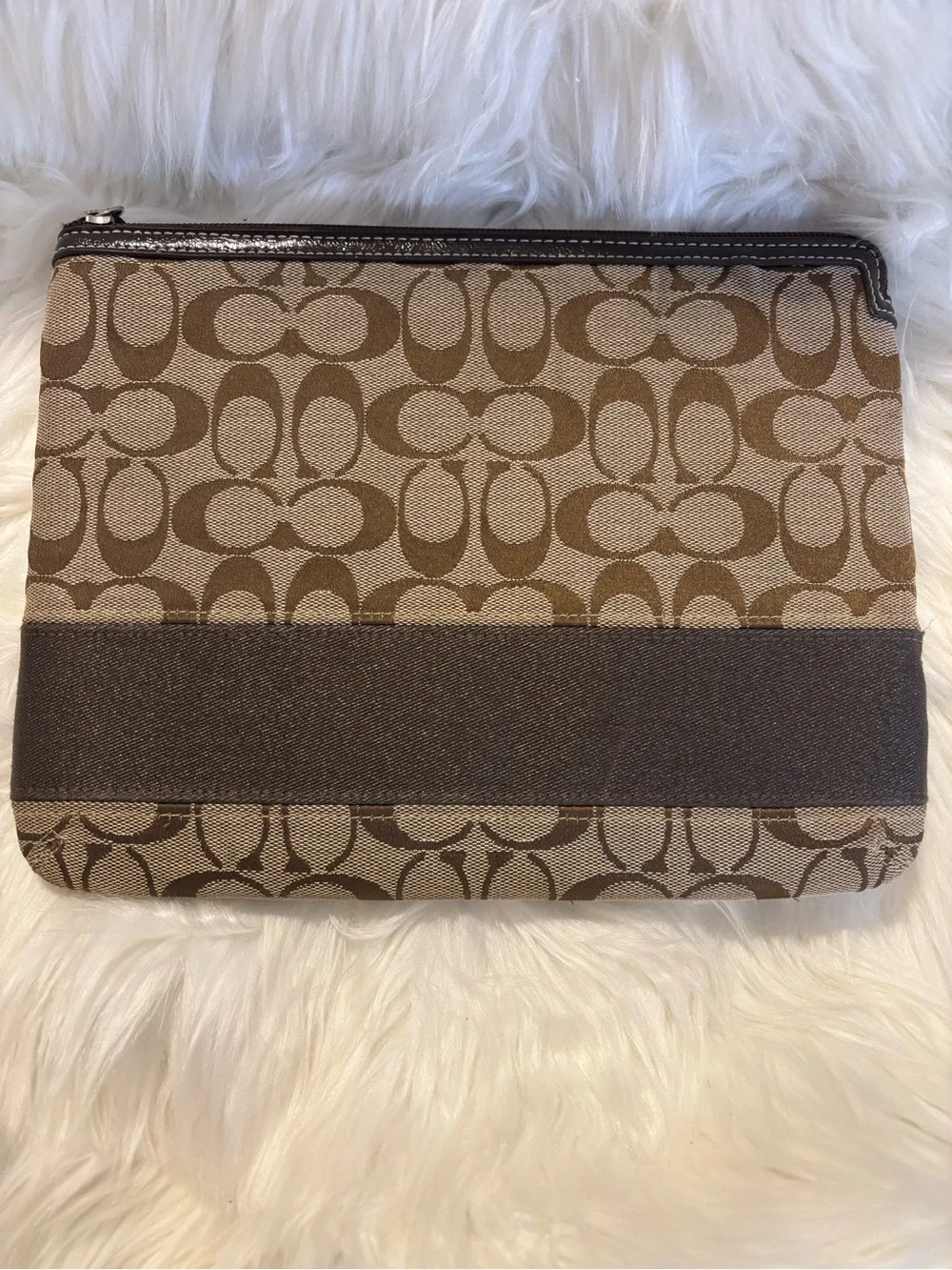 Coach Brown and Tan Signature Canvas Zip IPad/Tablet Pouch